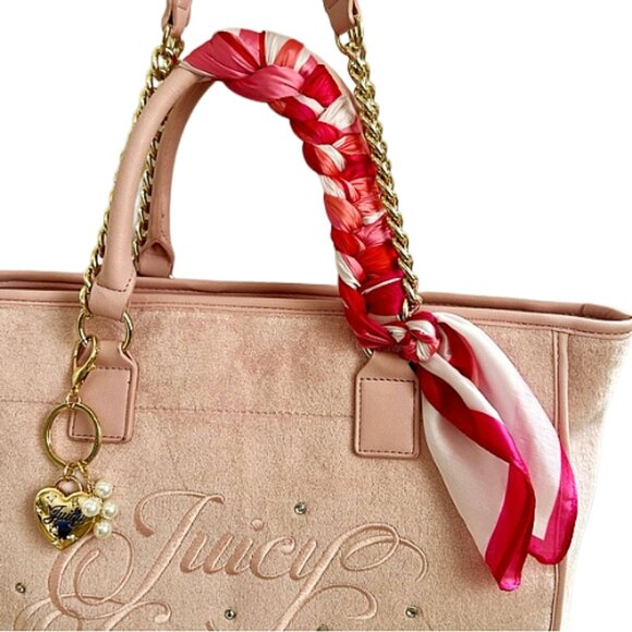 NWT Juicy Couture Crystal Pink Diamond Tote Shoulder Bag with Scarf & Bag Charm - Picture 3 of 14